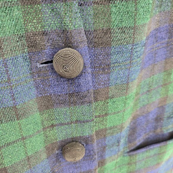 Liz Claiborne size 4 green blue Tartan plaid 3 button long blazer wool blend - Picture 8 of 13